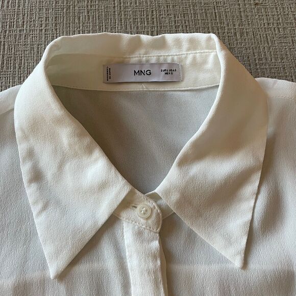 Mango White Button Down Shirt with Tie Neck, size 8 - Picture 5 of 12